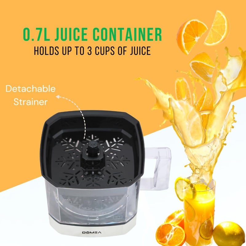 DOMEA Electric Citrus Juicer, Orange Juice Maker, Lemon Squeezer, 0.7 L Capacity, 25W Energy Efficient Powerful Motor, Includes 2 Cones, Quick & Easy Juicing - Image 4