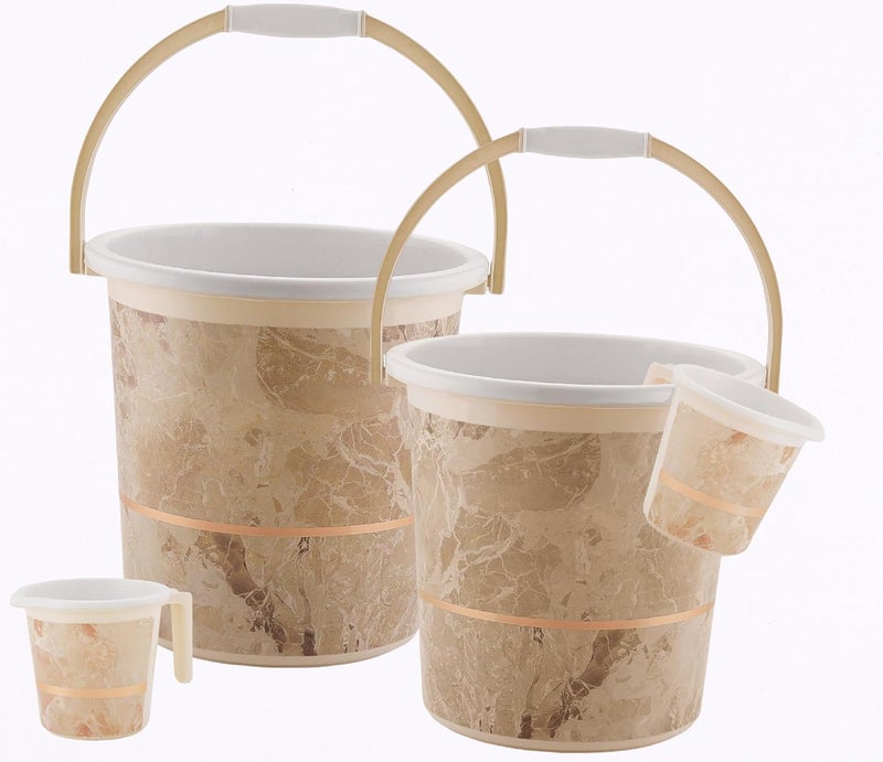 Nabhya 4 pcs Bathroom Accessories Set Plastic Bath Set Bathroom Bucket 20Ltr and Mug 4 Piece Combo Set for Home Kitchen Bathroom Beige - Image 1