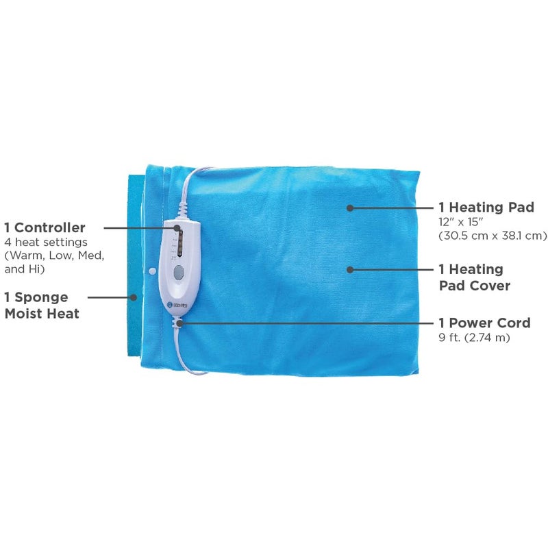 BodyMed Moist & Dry Heating Pad with Auto Shut Off Heating Pad for Neck, Shoulder, Back and Muscle Discomfort Relief - 12 in. x 15 Inch, Blue - Image 4