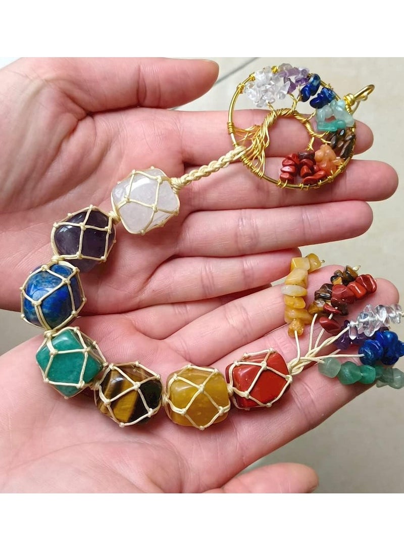 Handmade Tree of Life Car Charm with 7 Chakra Healing Crystals - Unique Hanging Ornament for Home Decor and Car Accessories - Image 1