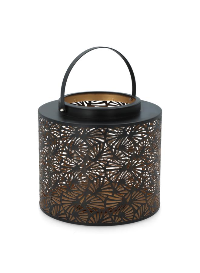 serene Sturdy Flat Base Decorative Metal Frame Lantern with Glass Cylinder Black - Image 3