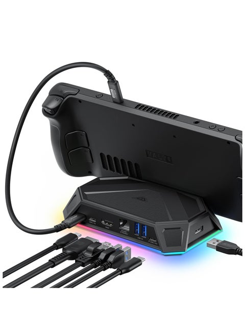 قاعدة توصيل Steam Deck، 8 في 1 بمنفذ USB C مع منفذ HDMI بدقة 4K بمعدل 60 هرتز، ومنفذ Gigabit Ethernet، ومنفذ USB-C 3.0، ومنفذ USB-A 3.0 مزدوج، ومنفذ USB 2.0، وشحن USB-C بقوة 100 وات - HB080