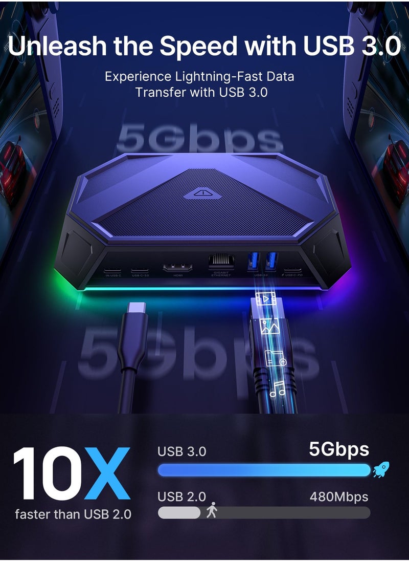 SYOSI - قاعدة توصيل Steam Deck، 8 في 1 بمنفذ USB C مع منفذ HDMI بدقة 4K بمعدل 60 هرتز، ومنفذ Gigabit Ethernet، ومنفذ USB-C 3.0، ومنفذ USB-A 3.0 مزدوج، ومنفذ USB 2.0، وشحن USB-C بقوة 100 وات - HB080 - Image 1