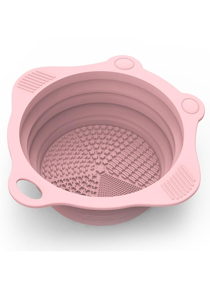 Etercycle Foldable Silicone Makeup Brush Cleaner Pad Bowl, YalsFTY Portable Mat Scrubber Cleaning Tool for Makeup Brushes (Pink) - Image 1