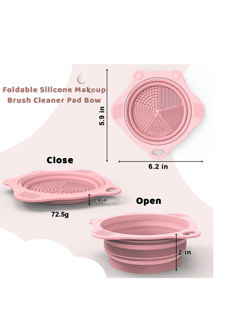 Etercycle Foldable Silicone Makeup Brush Cleaner Pad Bowl, YalsFTY Portable Mat Scrubber Cleaning Tool for Makeup Brushes (Pink) - Image 3
