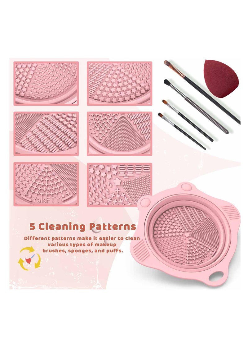 Etercycle Foldable Silicone Makeup Brush Cleaner Pad Bowl, YalsFTY Portable Mat Scrubber Cleaning Tool for Makeup Brushes (Pink) - Image 5