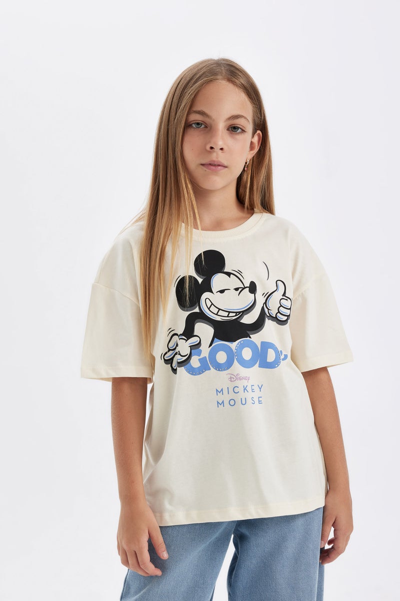 DeFacto Beige Girl Girl Disney Mickey & Minnie Oversize T-Shirt Casual - Image 3