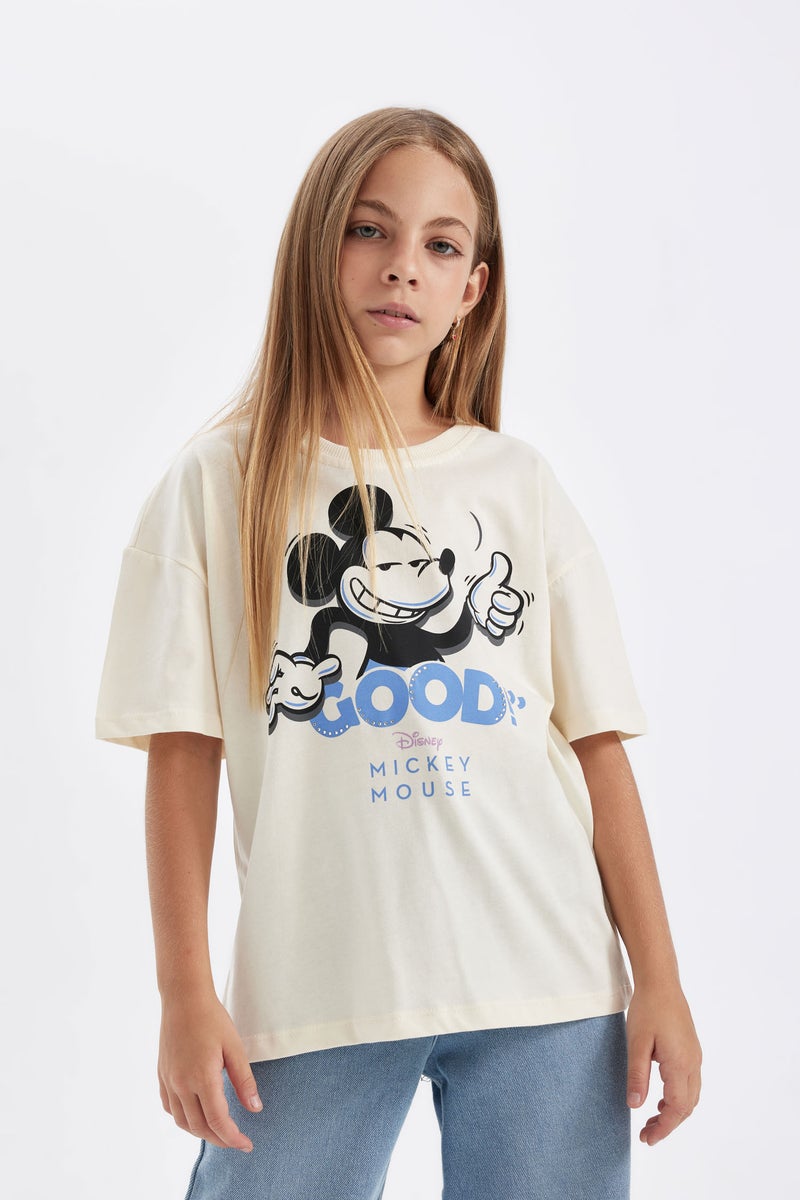 DeFacto Beige Girl Girl Disney Mickey & Minnie Oversize T-Shirt Casual - Image 1
