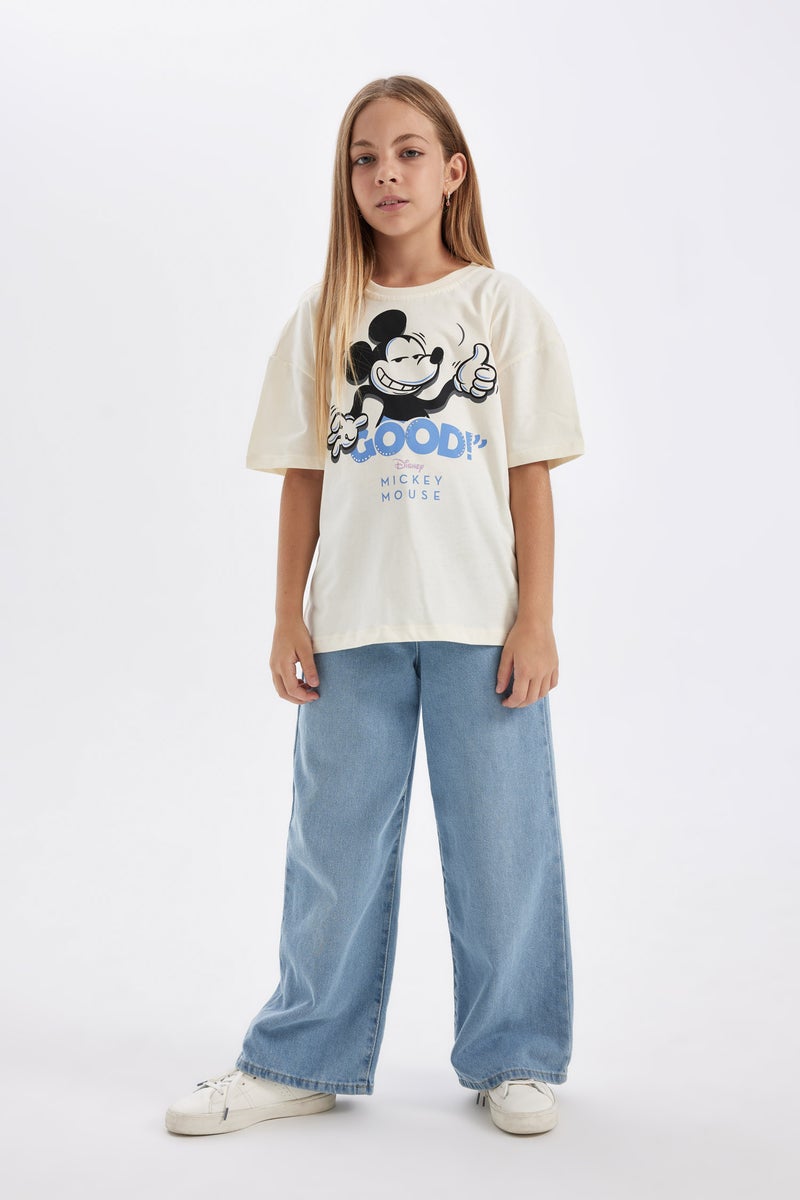 DeFacto Beige Girl Girl Disney Mickey & Minnie Oversize T-Shirt Casual - Image 2