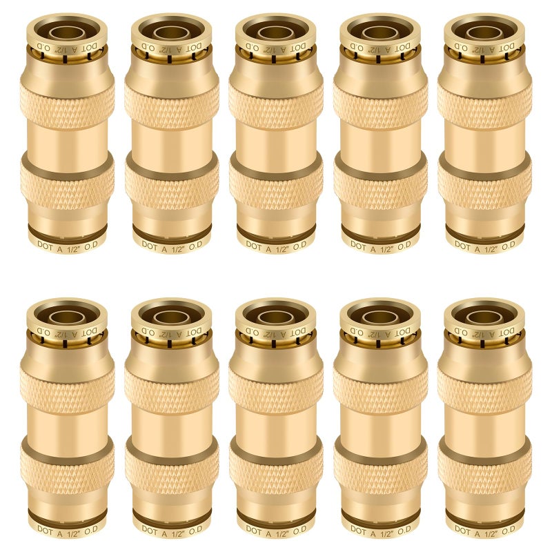 Boeray 12 Quick Push to Connect Fittings Brass Union Straight Joint DOT Approved 12 inch tube OD Air Line Adapter Air Spring Suspension Kit for Car Truck Trailers and Air Brake System 10pcs - Image 2