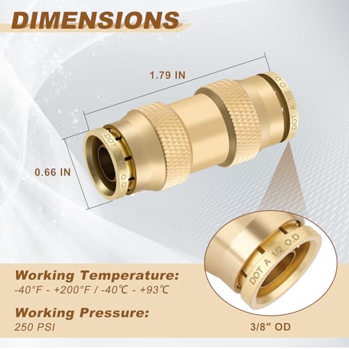 Boeray 12 Quick Push to Connect Fittings Brass Union Straight Joint DOT Approved 12 inch tube OD Air Line Adapter Air Spring Suspension Kit for Car Truck Trailers and Air Brake System 10pcs - Image 3