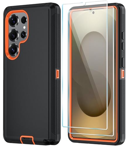 ONOLA Phone Case for Samsung Galaxy S25 Ultra Case with HD Screen Protector Heavy Duty Shockproof Dropproof 3Layer Cover Phone Case for Galaxy S25 Ultra 69BlackOrange - Image 1