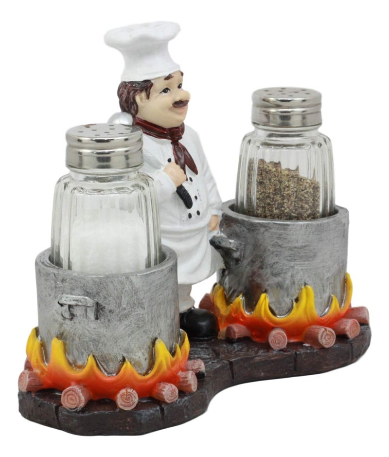 Ebros Gift Ebros Bouillon French Chef Jean With Flaming Double Cauldron Pots Salt And Pepper Shakers Holder Figurine For Kitchen Dining Table Hosting Spice Rack Accessories Gift Ideas For Women Men Chefs Cooks - Image 4
