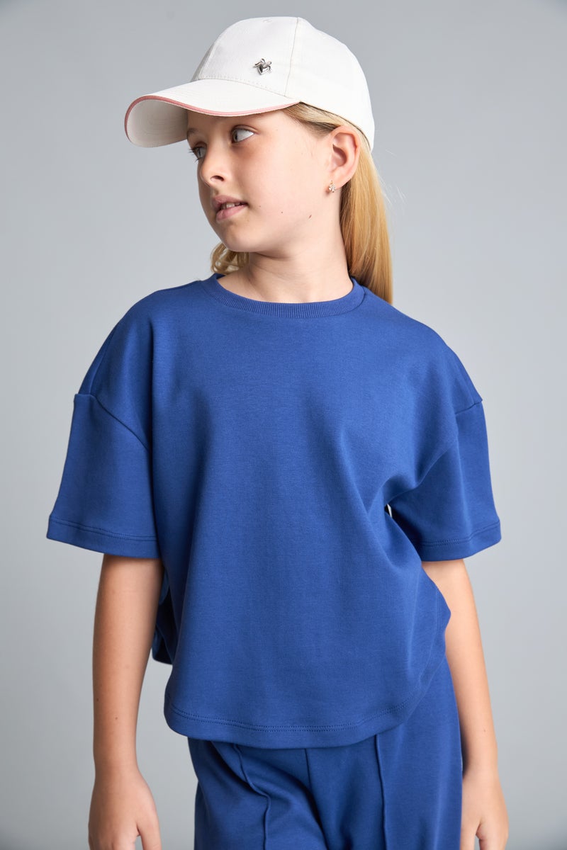 DeFacto Blue Girl Girl Indigo 100% Cotton Short Sleeve T-Shirt and Pants Set Casual - Image 3