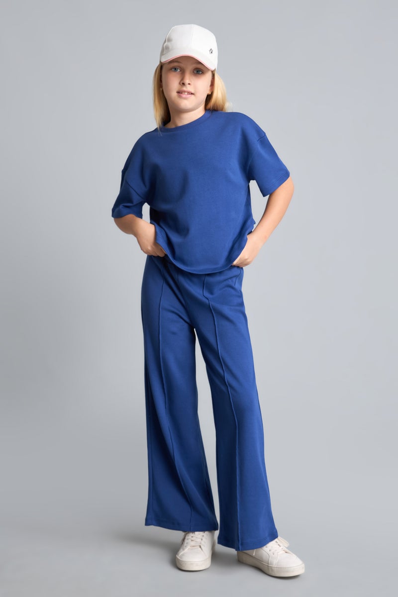 DeFacto Blue Girl Girl Indigo 100% Cotton Short Sleeve T-Shirt and Pants Set Casual - Image 2