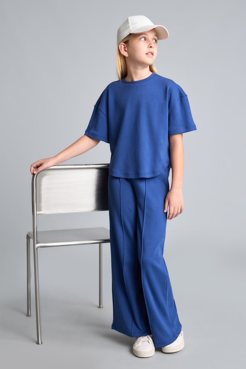 DeFacto Blue Girl Girl Indigo 100% Cotton Short Sleeve T-Shirt and Pants Set Casual - Image 1