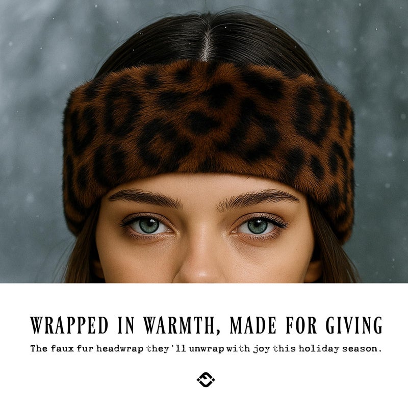 Funky Junque Fuzzy Headbands for Women â€“ Fluffy Faux Fur Ear Warmer Head band, Warm Winter Furry Ear Muff Head Wrap Cozy Fit - Leopard - Brown - Image 5