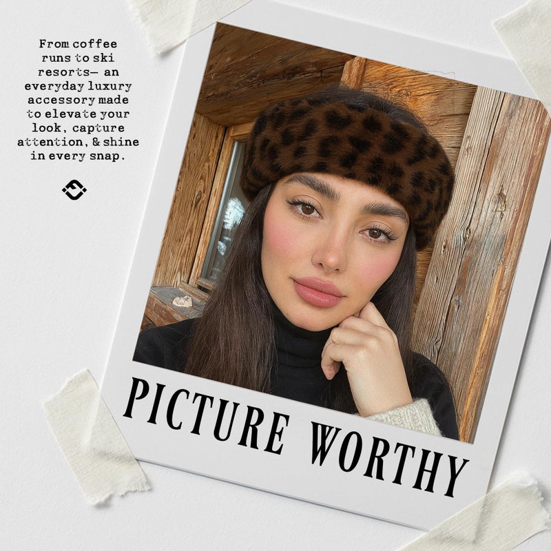 Funky Junque Fuzzy Headbands for Women â€“ Fluffy Faux Fur Ear Warmer Head band, Warm Winter Furry Ear Muff Head Wrap Cozy Fit - Leopard - Brown - Image 4