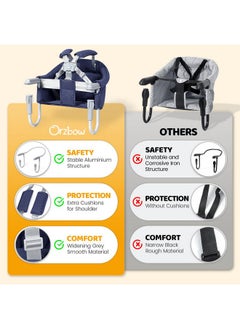 Orzbow Orzbow Hook On High Chair, Portable High Chair for Babies 6-36 Months - Fits Tables 0.78 to 3.14inchs Thick, Collapsible Clip On Counter High Chair with Carry Bag for Travel, Home and Restaurant, Blue  - Image 5
