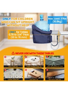 Orzbow Orzbow Hook On High Chair, Portable High Chair for Babies 6-36 Months - Fits Tables 0.78 to 3.14inchs Thick, Collapsible Clip On Counter High Chair with Carry Bag for Travel, Home and Restaurant, Blue  - Image 4
