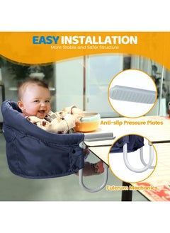 Orzbow Orzbow Hook On High Chair, Portable High Chair for Babies 6-36 Months - Fits Tables 0.78 to 3.14inchs Thick, Collapsible Clip On Counter High Chair with Carry Bag for Travel, Home and Restaurant, Blue  - Image 2
