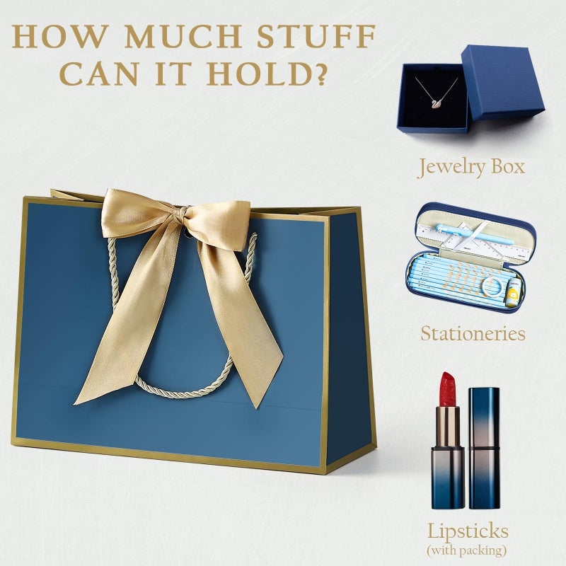 JMANNI Gift Bags Large with Ribbon and 1 Greeting Cards 2 Tissue Paper, Portable Paper Gift Bag with Handles, Birthday, Present Bags for Wedding Party Mothers Day. 12.6''X9.84''X4''(GoldenBlue) - Image 5