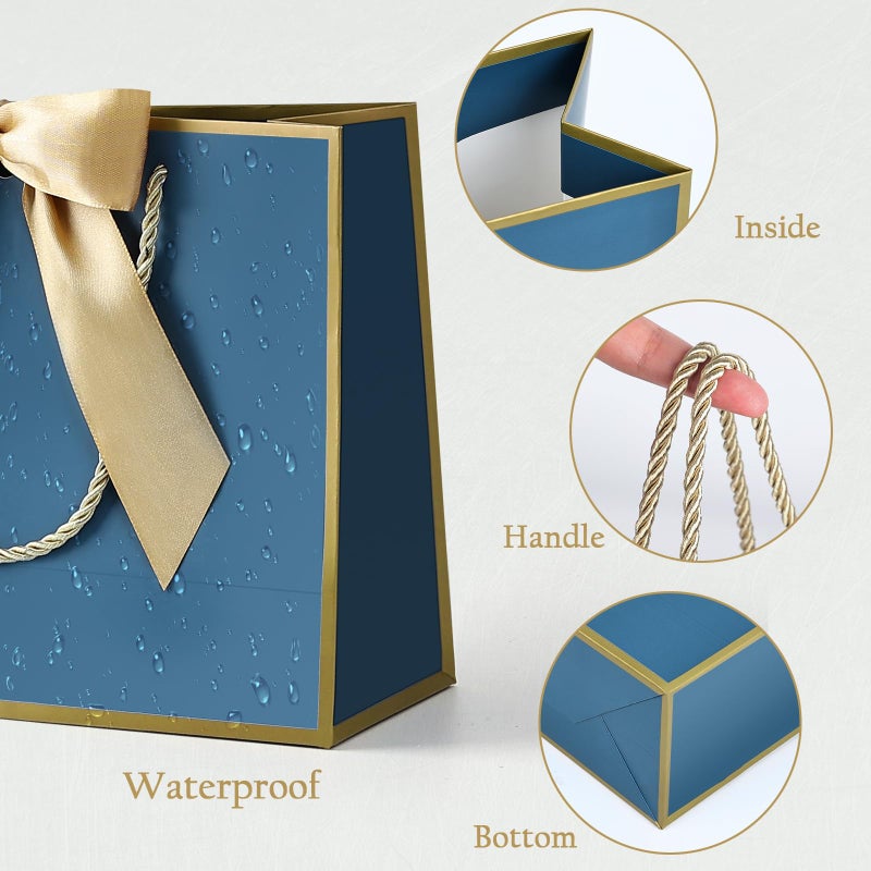 JMANNI Gift Bags Large with Ribbon and 1 Greeting Cards 2 Tissue Paper, Portable Paper Gift Bag with Handles, Birthday, Present Bags for Wedding Party Mothers Day. 12.6''X9.84''X4''(GoldenBlue) - Image 3