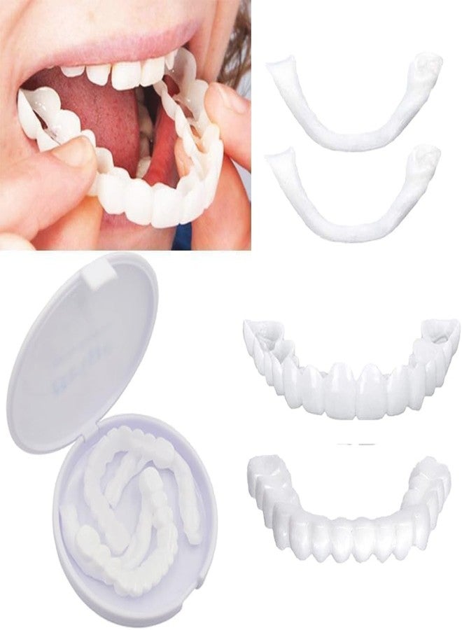 SNAPCOM Snap-On Instant Perfect Smile Veneers Comfortable Flex Fit Dentures for Top & Bottom Teeth White Tooth Cosmetic Cover Comfort Fit Flex Dentures for White Neat Smile (2 PCS) - Image 1