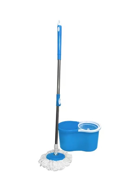 Microfiber Spin Mop & Bucket Floor Cleaning Mop 360° Floor Mop Spin Mop Easy Mop With Extended Easy Press Handle With Cleaning Bucket Blue/White