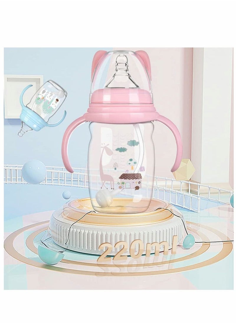 Excefore - Baby Bottle Sippy Cup 220ml, Learning Drinking Cup with Handle 360° Leak-proof Gravity Ball Design Baby Learn to Drink Water Transition Cup Soft Bite-resistant Drop Resistant for Kids 6+ Months (Pink) - Image 1