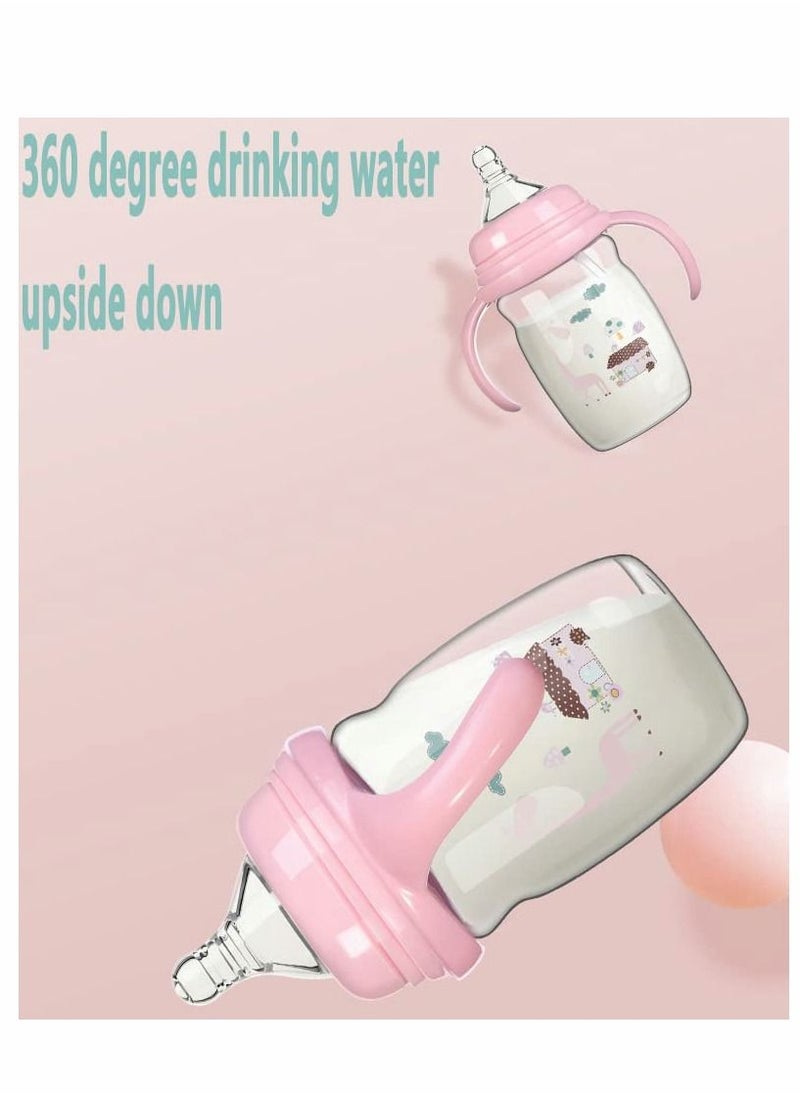 Excefore - Baby Bottle Sippy Cup 220ml, Learning Drinking Cup with Handle 360° Leak-proof Gravity Ball Design Baby Learn to Drink Water Transition Cup Soft Bite-resistant Drop Resistant for Kids 6+ Months (Pink) - Image 1