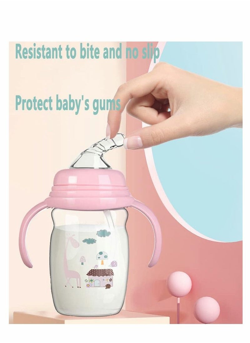 Excefore - Baby Bottle Sippy Cup 220ml, Learning Drinking Cup with Handle 360° Leak-proof Gravity Ball Design Baby Learn to Drink Water Transition Cup Soft Bite-resistant Drop Resistant for Kids 6+ Months (Pink) - Image 1