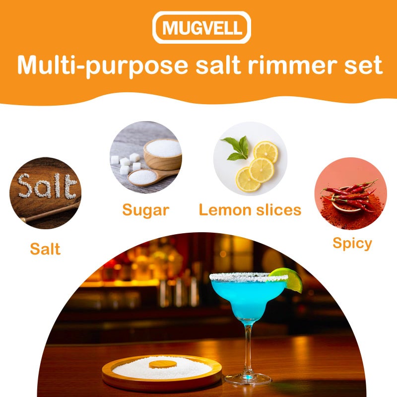 Mugvell Margarita Salt Rimmer Set for Cocktails, Sugar and Salt Rimmer Tray for drinks, Wood Bamboo Glass Rimmer for Margarita Rim, Essential bar tools for Party (1 tier) - Image 3