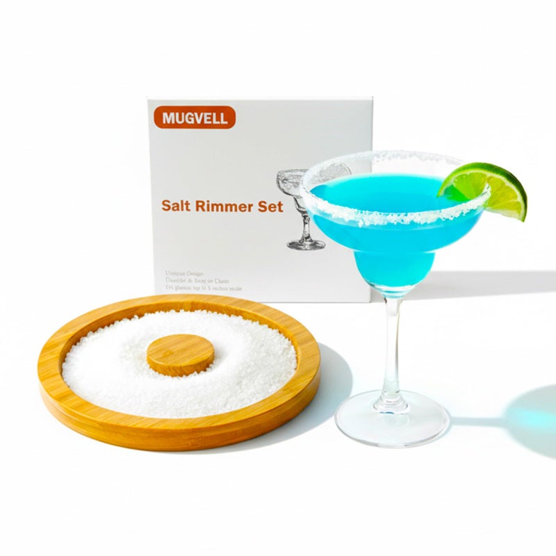 Mugvell Margarita Salt Rimmer Set for Cocktails, Sugar and Salt Rimmer Tray for drinks, Wood Bamboo Glass Rimmer for Margarita Rim, Essential bar tools for Party (1 tier) - Image 1
