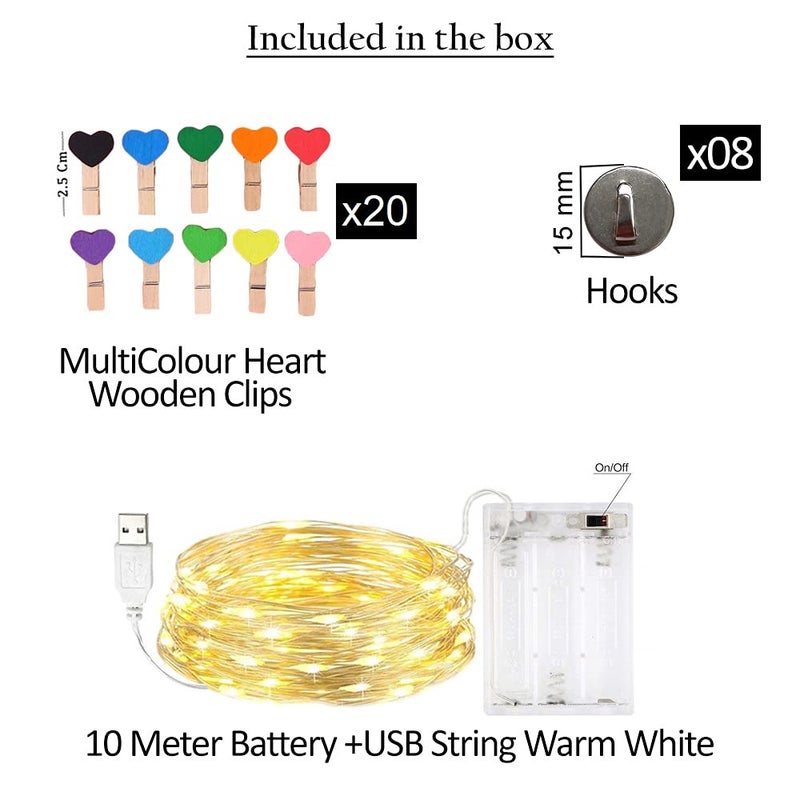 Infiprises 100 LED Fairy String Lights with 20 MultiColor Heart Clips 3AAA Battery Powered Photo String Lights with Clip for Hanging Pictures Birthday Decoration Festival Wedding Party for Home - Image 2