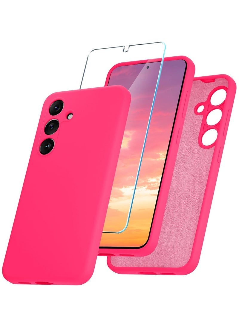 MUNTAQI Samsung Galaxy S24 Silicone Case with 1 Screen Protector – Pink | Soft Anti-Scratch Microfiber Lining, Shockproof Slim Fit Cover, Full Body Protection, Wireless Charging Compatible, Lightweight & Stylish - Image 1