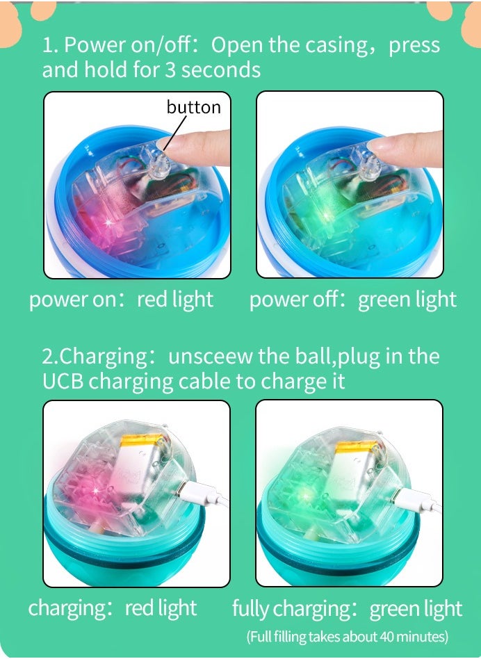 Interactive Dog Ball Toys with Motion Activated, Self Moving Bouncing Puppy Ball with Remote Control, Rechargeable Flashing Dog Toy Automatic Rolling Pet Ball with Adjustable Speeds - Green
