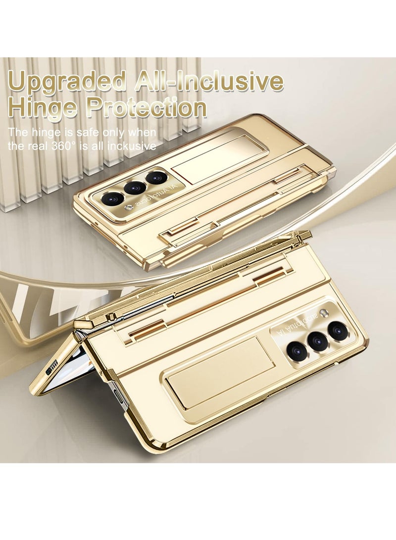 Excefore 4-in-1 Hinge Clear Protective Case for Samsung Z Fold 5 with Kickstand. Stylish Gold Case for Galaxy Z Fold 5 and Galaxy Z Fold 5 5G - Image 3