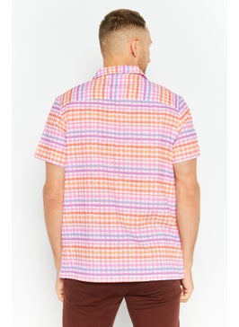 Asos Design Men Notched Collar Short Sleeves Checkered Casual Shirt, Pink Combo  - Image 3