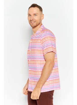 Asos Design Men Notched Collar Short Sleeves Checkered Casual Shirt, Pink Combo  - Image 4