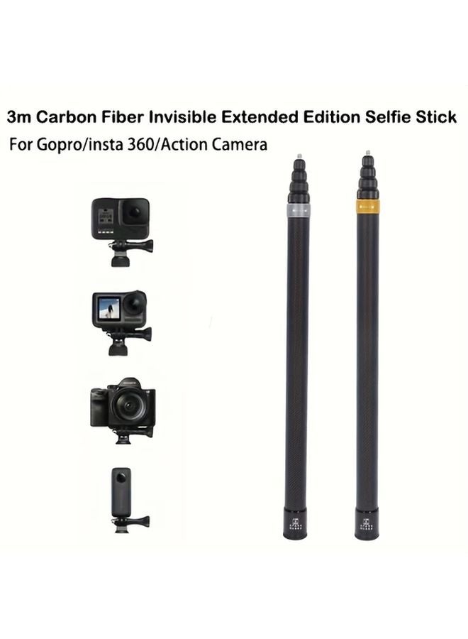 Golden Color 3M Carbon Fiber Selfie Stick Invisible Extended Edition Compatible with Insta360 X3 X4 Action Camera Tripod Monopod Microphone Boom Pole - Image 2