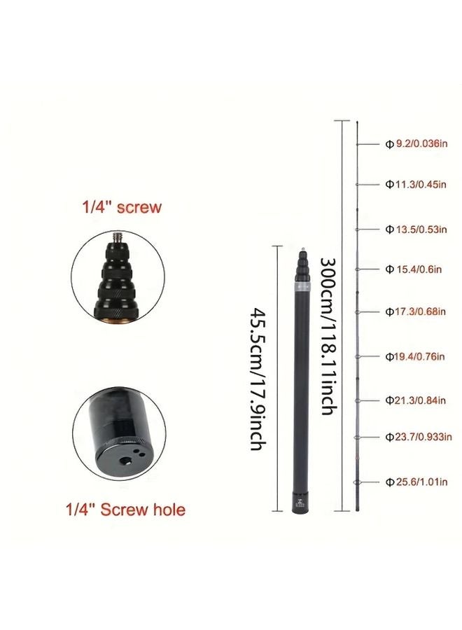 Golden Color 3M Carbon Fiber Selfie Stick Invisible Extended Edition Compatible with Insta360 X3 X4 Action Camera Tripod Monopod Microphone Boom Pole - Image 3