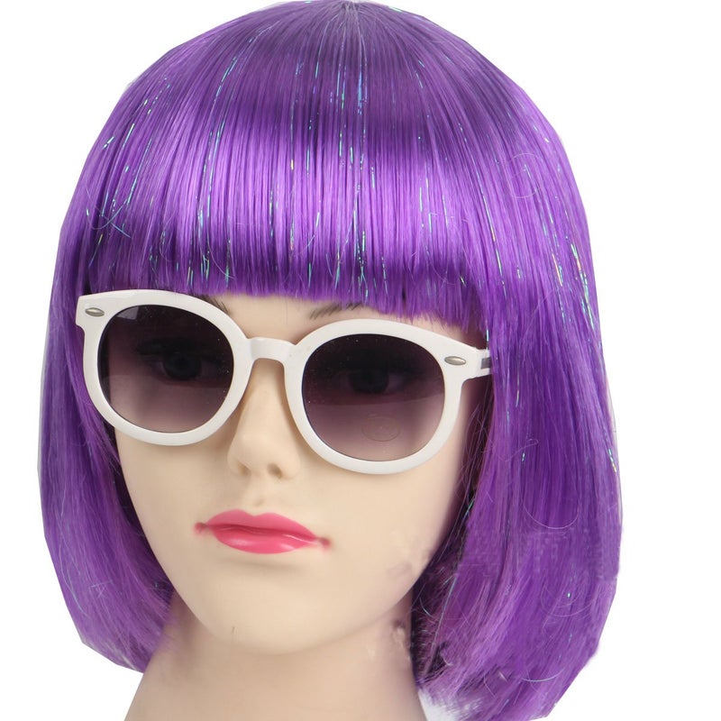 KOLIGHT Fashion Colorful Short Straight Halloween Wigs Women Girls Replacement Cosplay Costume Hair Wigs with CapComb Purple