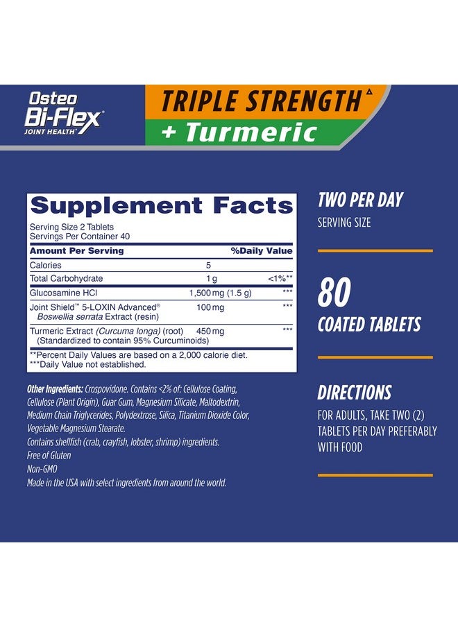Osteo Bi-Flex Triple Strength Glucosamine With Turmeric Joint Health Supplement Coated Tablets Original Version 80 Count  - Image 3