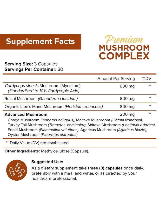 NutriFlair - Mushroom Supplement 2600Mg 90 Capsules 10 Mushrooms Blend Reishi Lions Mane Cordyceps Chaga Turkey Tail Maitake Shiitake Oyster Nootropic Complex Brain Energy Focus Pills - Image 1