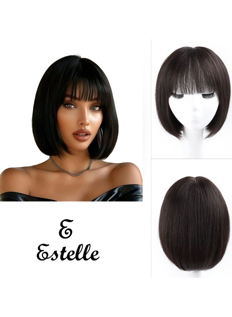 إستيل باروكة شعر بوب طبيعية مع غرة، باروكة شعر بوب بشري مع غرة، باروكة شعر نسائي خفيفة الوزن وناعمة للاستخدام اليومي والمناسبات - Image 1