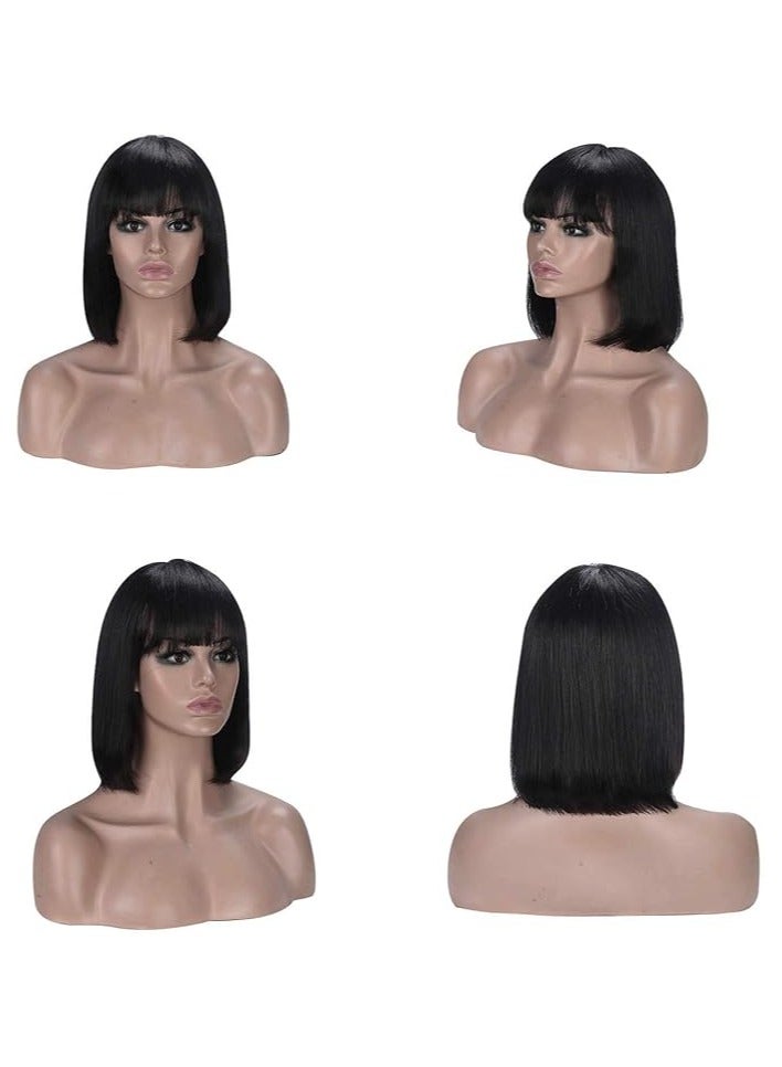 إستيل باروكة شعر بوب طبيعية مع غرة، باروكة شعر بوب بشري مع غرة، باروكة شعر نسائي خفيفة الوزن وناعمة للاستخدام اليومي والمناسبات - Image 4