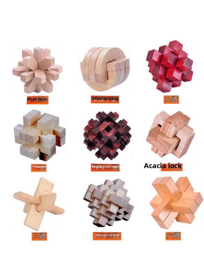 Luban Lock Children Kong Ming Lock Nine Chain Beneficial Intelligence Development For Boys And Girls Adult Assembled Toy Gifts-Color:[Super Affordable] Lotus Nine-piece Set  - Image 1