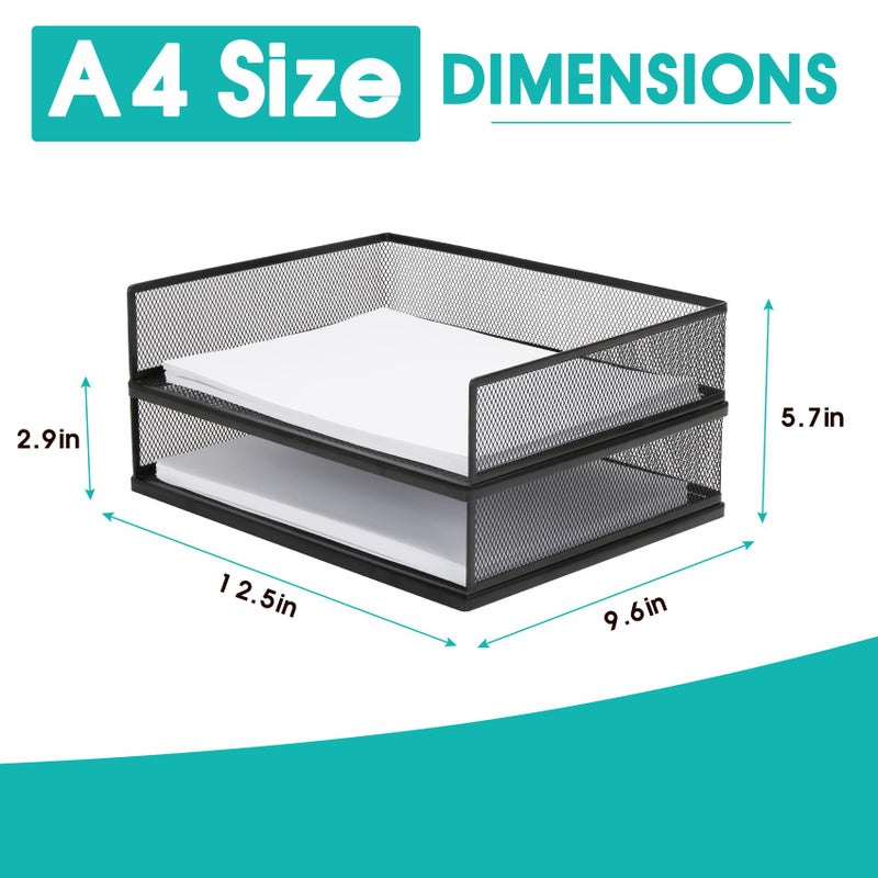 AZFUNN Wire Mesh Letter Trays Paper Tray Desk File Organizer, 2 Pack Stackable Metal Front-Load Documents Tray for Office Supplies File (Transverse) - Image 2