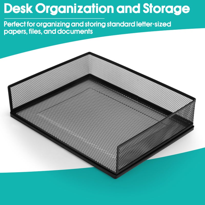AZFUNN Wire Mesh Letter Trays Paper Tray Desk File Organizer, 2 Pack Stackable Metal Front-Load Documents Tray for Office Supplies File (Transverse) - Image 5